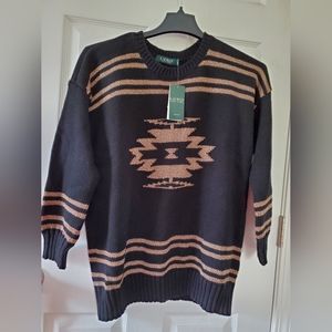Lauren Ralph Lauren Women Cotton Blend Sweater Southwestern Print Size 1X